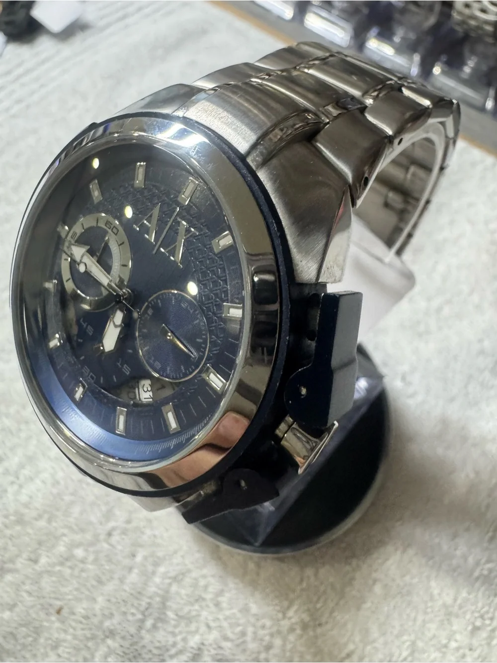 A/X Armani Exchange Men's Blue Dial Silver-Tone Chronograph Watch